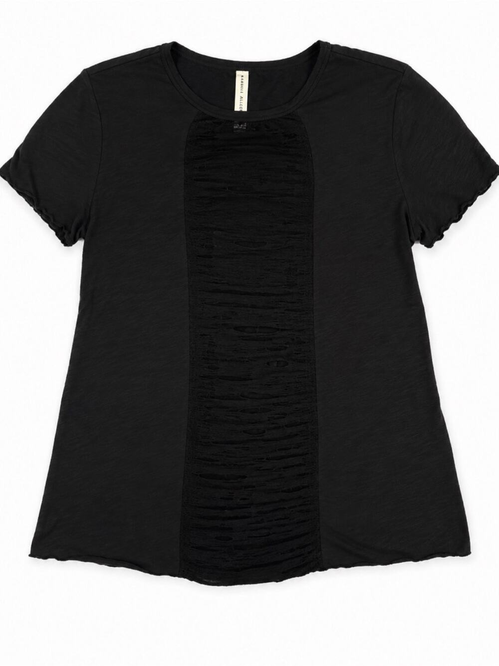 Raquel Allegra Black Short Sleeve Crew Neck Shirt